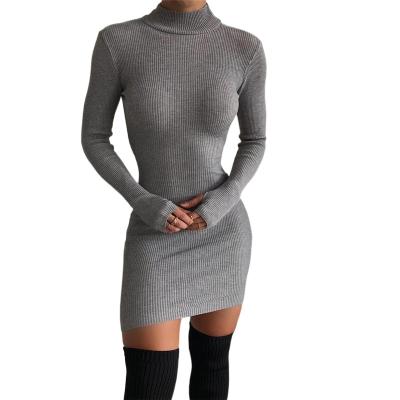 China 202Autumn breathable and sexy knitted backless slim fit dress new winter women's fashion solid color round neck long sleeve for sale