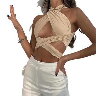 China The other newSummer e style European and American women's clothing sexy backless cross navel hollow-out vest for women for sale