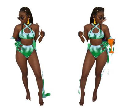 China 2022 QUICK DRY European and American women's clothing Amazon Amazon bikini swimsuit three-piece suit digital printing hot sale in running sales for sale