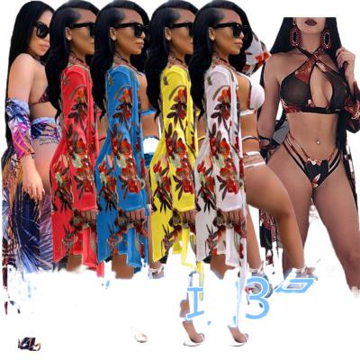 China 2022 QUICK DRY Sexy Border Digital Printing Multicolor Optional Three-Piece Amazon Swimsuit Suit for sale