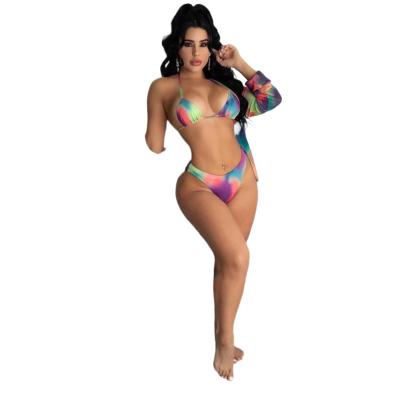 China 2022 QUICK DRY European and American digital printing three-piece set sexy spring and summer split swimsuit for sale