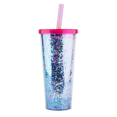 China Wholesale 24oz/700ml Plastic Drinking Sparkling Cup BPA Free Glitter Tumbler Cup With Straw for sale