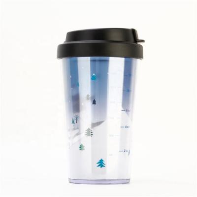 China New Sustainable Eco Friendly BPA Free Double Wall Transparent Reusable Plastic Coffee Cups for sale