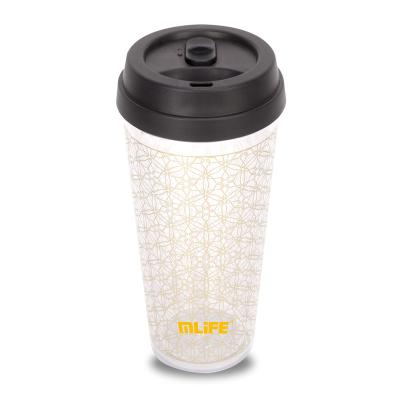 China Reusable Double Wall Leak Proof Custom Logo 520ML Reusable Plastic Coffee Mug for sale