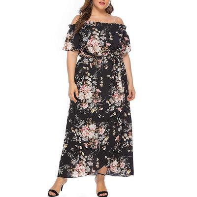 China Viable Plus Size Off Shoulder Women Ruffle Dresses For Summer Women Bohemian 5XL Casual Maxi Dress for sale