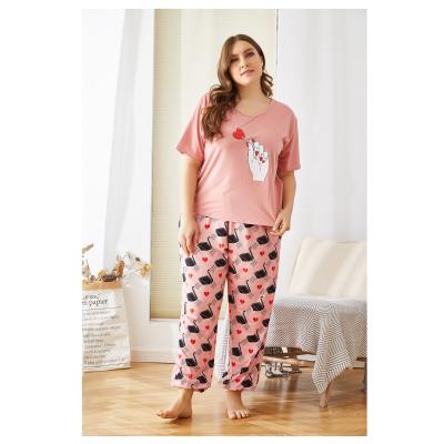 China 2022 new trending women's plus size breathable two-piece sleepwear printed cheap plus size women's pajamas sets for sale