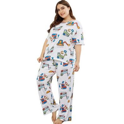 China 2022 Breathable White Floral Two-Piece Trendy Plus Size Women's Sleepwear Comfortable Plus Size Women's Sleepwear 4XL for sale