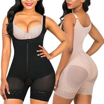 China Private Label Zipper Women Custom Logo Shapers Breathable Vintage Shapewear Jumpsuits With Front Zipper for sale