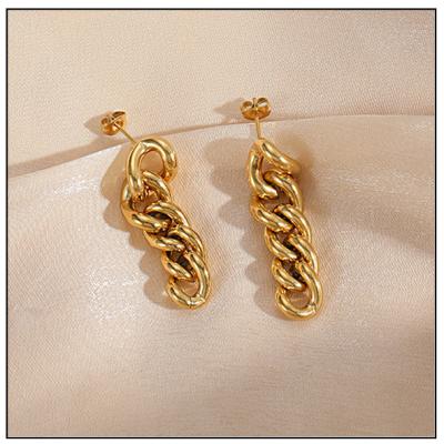 China CLASSIC Wholesale 18k Gold Plated Stainless Steel Earring Long Cuban Link Chain Earring for sale