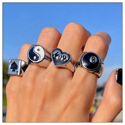 China CLASSIC Flame Yin Yang Ring Ace Of Spades Ring Ring For Women Men fashion heart punk for sale