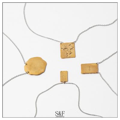 China Vintage Brass Necklace Wholesale Fashion Uneven Gold And Silver Plated Square Necklaces For Women for sale