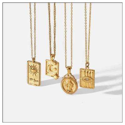 China Vintage Fashion New Moon Sun Pattern Gold Square Necklaces Stainless Steel Plate Necklace For Women for sale