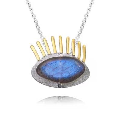 China CLASSIC Natural Raw Labradorite Pendant Necklace, Silver Point Wand Trick Crystal Pendant 925 Necklace Jewelry for sale