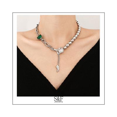 China CLASSIC Silver Plated 18K Necklace For Women Emerald Crystal Zircon Necklace For Fashion Jewelry for sale