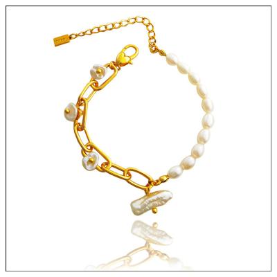 China High quality temperament 18k real gold plated irregular baroque pearl bracelet adjustable natural freshwater pearl bracelet for sale