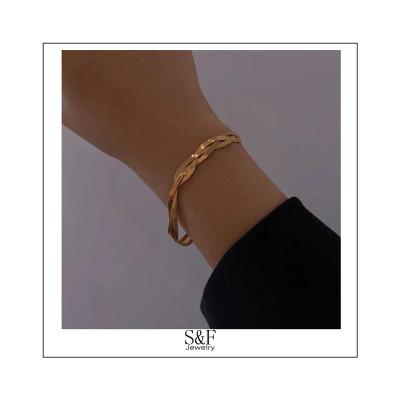 China CLASSIC Three Fish Bone Chain Braided Necklace Stainless Steel 18k Gold Plated Bracelet Women Gift for sale