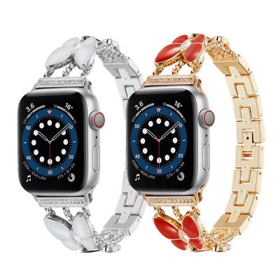 China Flexible Customizable Metal Bling Charms Women Butterfly Wrist Watch Strap Band For Apple for sale