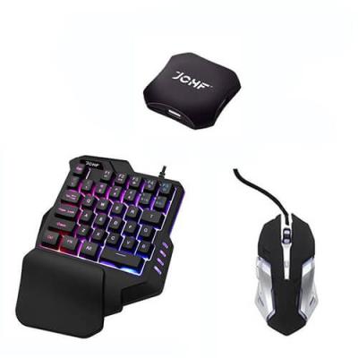 China Playing Game JCHF 5 IN Mini Mechanical Wired LED One Hand Gaming Keyboard and Mouse Wrist Rest Mobile Phone 1With Combo for sale