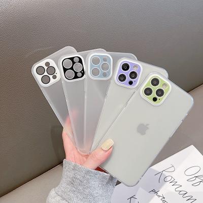 China Matte Transparent Tempered Glass Shockproof Anti-drop phone case with TPU border for iphone 12 colorful camera view 13 protection for sale