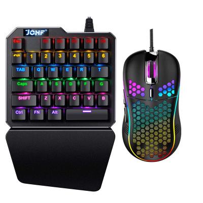 China JCHF plug and play one handed gaming keyboard RGB light and RGB mouse one-hand keyboard combo for mobile phone feel mechanical keyboard for sale