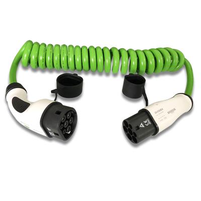 China EV Charging Cable Type Thermoplastic - 2 To Type - 2 32 Amp Coild Green Color 5M Cable Mode 3 EV Charger for sale