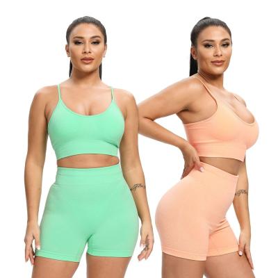 China Breathable Europe and the United States sports fitness two-piece buttocks lifting yoga pants ab wire suspender bra shorts slim suit for sale