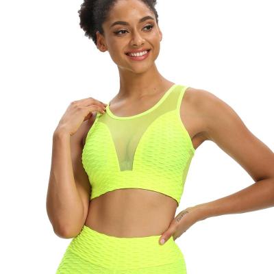 China European and American mesh jacquard patchwork breathable sexy back beautiful gathered sports fitness yoga vest for sale