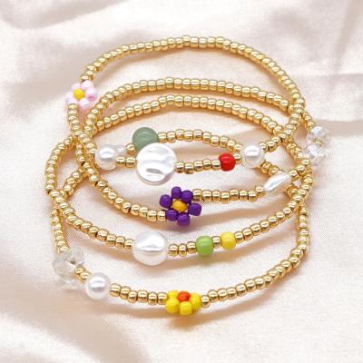 China Go2BoHo TRENDY Daisy Flower Bracelet Fashion Jewelry Crystal Baroque Pearl Gold Plated Miyuki Donut Bracelets for Women Jewelry 2022 for sale