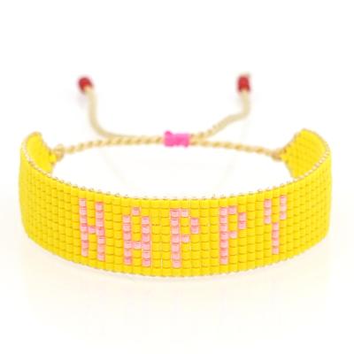 China Go2boho HAPPY Letter Bohemian Bracelet for Women Jewelry Japanese Adjustable Wrap Bead Yellow Seed Pulsera Bracelets for sale