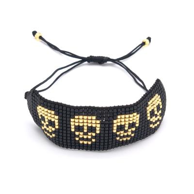 China Go2boho 2021 Cool Mexican Beaded Adjustable Thread Black Skull Bracelet For Men Miyuki Beaded Handwoven Bracelets Pulsera De Calavera for sale