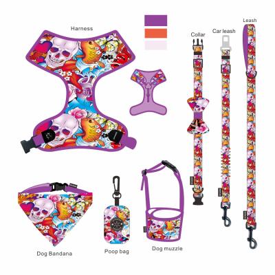 China Small Padded Fashion Dog Harness And Leash Set Soft Adjustable Dog Harness Leash And Collar for sale