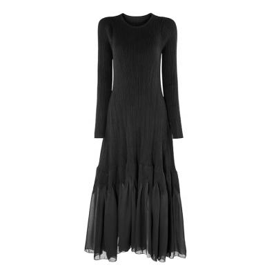 China RUYA Bodycon Anti-Static Custom Classy Long Sleeve Knit Tulle Panel Trend Casual Soft Fashion Chic Dress for sale