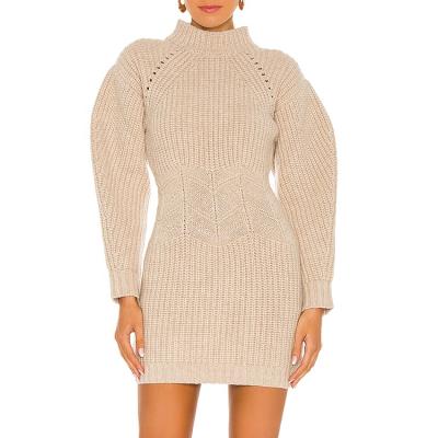 China Anti-Static Custom Women Knitted Fashion Bodycon Chic Vintage Long Sleeve Autumn Sweater Dress for sale