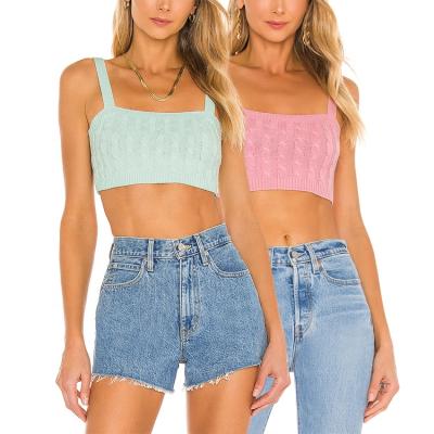 China QUICK DRY custom summer sweater crop top cable knit detail cropped tops spaghetti tie vest sleeveless solid tank tops for sale