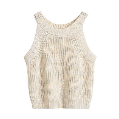 China Custom Chic Women Anti-wrinkle Knit Ribbed Sleeveless Tank Top Over Crop Halter Neck Vest Top for sale