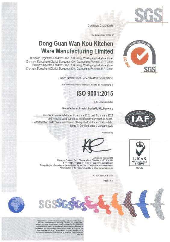 ISO9001 - Wan Kou Kitchen Ware Manufacturing Limited