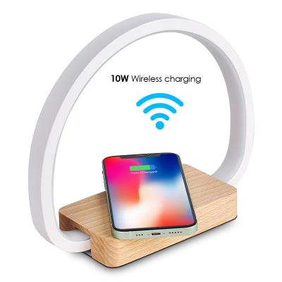 China QI Modern Modern Wireless Sufficiency Night Light For Mobile Phone Color Changing Puck Lights Wooden Bed Lamp for sale