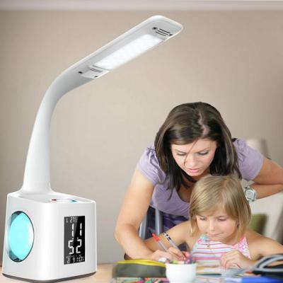 China Residential Alarm Clock RGB Desk Lamp With Pen Holder Study Lamps T188 Color Changing Puck Lights for sale