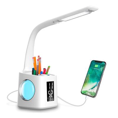 China ABS+Silicone+Hose ABS+Silicone+Pipe Kids Study Lamp with Alarm Clock Pen Holder Color Changing Led Mood Light Desk Lamps for sale