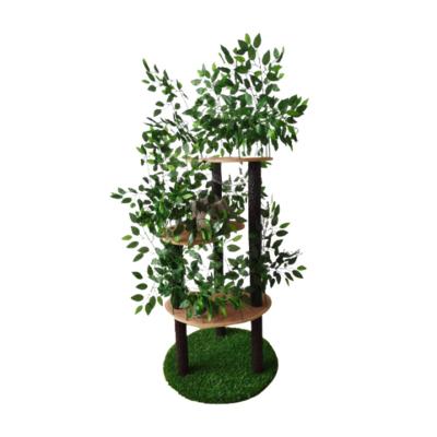 China Sustainable New Arrival Cat Scratcher Tree Housing Pets Cat Tree With Artificial Leaves for sale