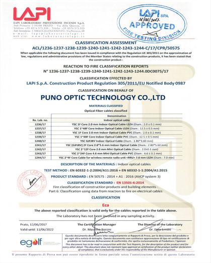 Cable CPR Certification - PUNO OPTIC TECHNOLOGY CO., LIMITED