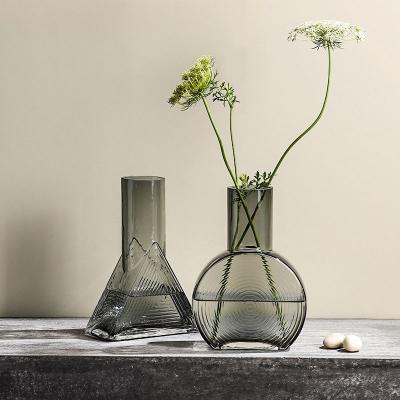 China Transitional Gray Creative Design Home Decor Irregular Glass Vase Dried Flower Vases for sale