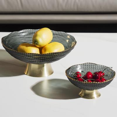 China Home Viable Living Room Large Creative American Gold Plated Fruit Dish Fruit Dish Crystal Glass Storage Ornaments Tray for sale