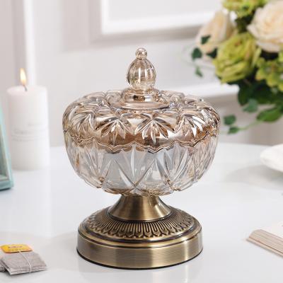 China Viable European-style creative living room crafts ornaments crystal glass storage candy jar fruit table tray for sale