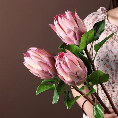 China Wholesale High Touch Bouquet Real Simulated Bridal Bouquet Flower Artificial Silk Protea For Wedding Decoration for sale