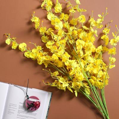 China Wholesale Yellow Dancing Bouquet Wedding Silk Home Decor Orchid Flowers Artificial Orchid Flowers for sale