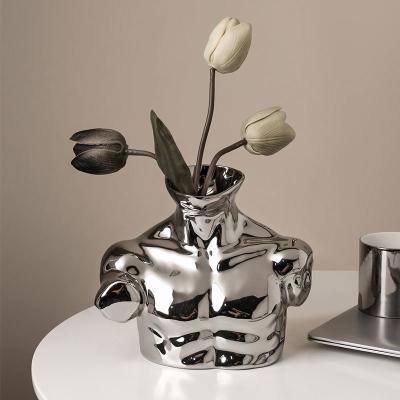 China Modern Body Silver Plated Ceramic Vase Living Room Porch Home Decor Ornaments Modern Flower Arrangement Vase for sale