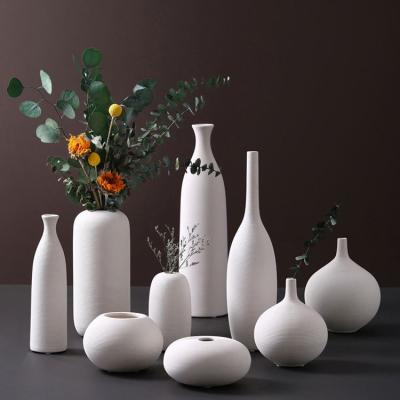 China Minimalist Nordic Ceramic Cylindrical White Matte Black Color Brushed Vases Home Decoration for sale