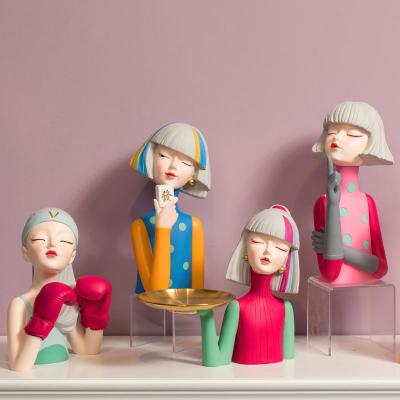 China China New Arrival Nordic Creative Modern Art Home Decor Lovely Girl Resin Painting Sculpture For Gift for sale