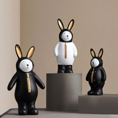 China China Nordic Creative Rabbit Ornaments Resin Small Opens Luxury Living Room Desktop Animal Decoration for sale